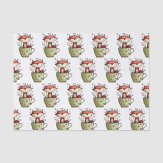 Cute Sleeping Fox Teacup Floral Daisy Whimsical Tissue Paper