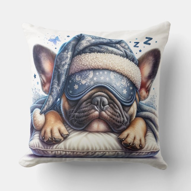 Cute Sleeping French Bulldog Dog Throw Pillow (Front)
