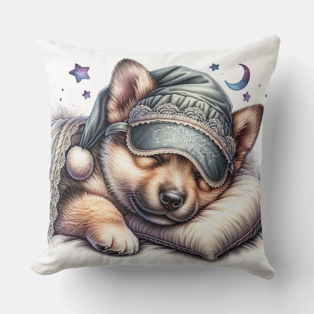 Cute Sleeping German Shepherd Dog Throw Pillow (Front)