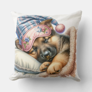 Cute Sleeping German Shepherd Dog Throw Pillow
