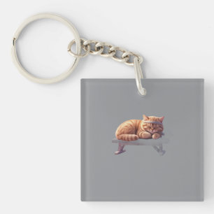Cute Sleeping Ginger Cat Art Keychain
