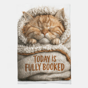 Cute Sleeping Ginger Kitten Swaddled in Blanket  Kitchen Towel