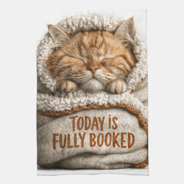 Cute Sleeping Ginger Kitten Swaddled in Blanket  Kitchen Towel (Vertical)