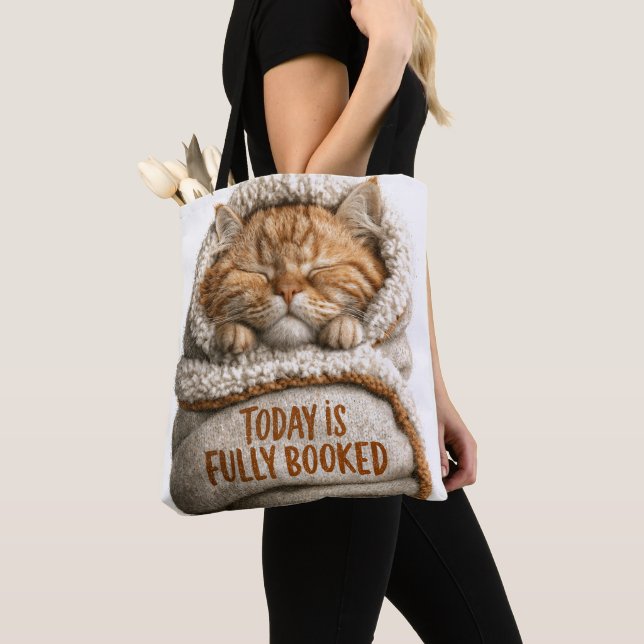 Cute Sleeping Ginger Kitten Swaddled in Blanket  Tote Bag (Close Up)