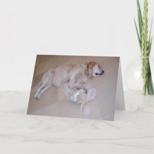 Cute Sleeping Golden Retriever With Toy Rabbit Holiday Card