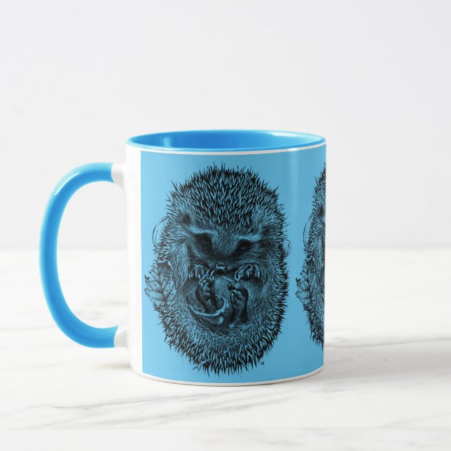 Cute sleeping hedgehog combo coffee mug blue (Left)