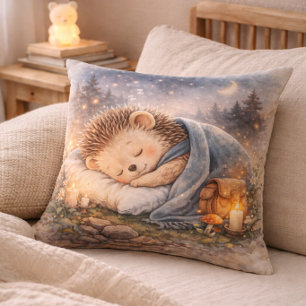 Cute Sleeping Hedgehog Kids Room & Nursery Throw Pillow
