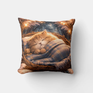 Cute Sleeping Kitten Cozy Fantasy Pillow