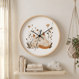 Cute Sleeping Kitten Floral Nursery Wall Clock