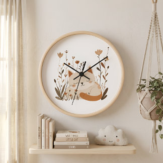 Cute Sleeping Kitten Floral Nursery Wall Clock