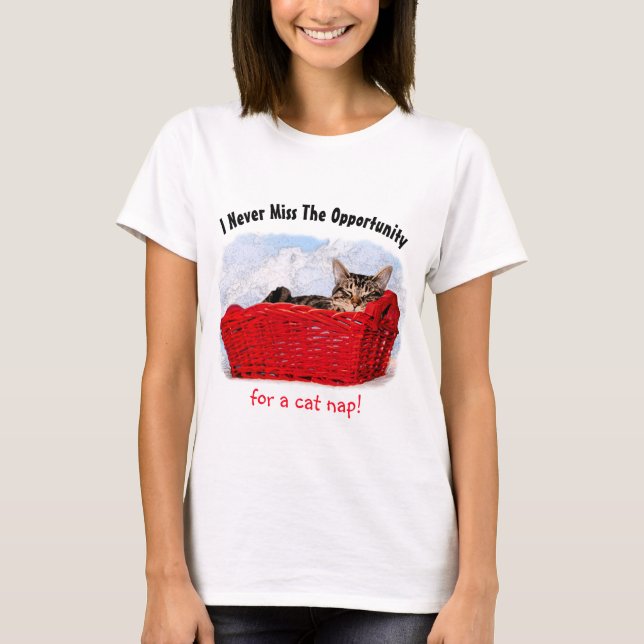 Cute Sleeping Kitten in Red Basket Custom Front T-Shirt (Front)