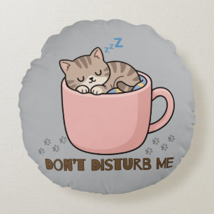 Cute Sleeping Kitten in Teacup Throw Pillow Cover