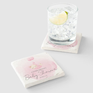 Cute Sleeping Kitten Pink Baby Shower Stone Coaster