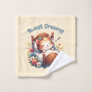 Cute sleeping Kitten Sweet dreams Nursery decor Wash Cloth