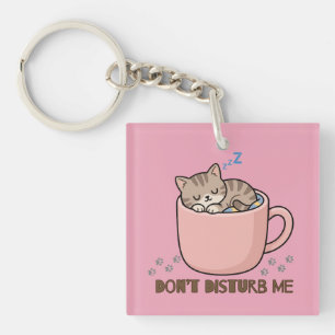 Cute Sleeping Kitten Teacup Don’t Disturb Me Keych Keychain