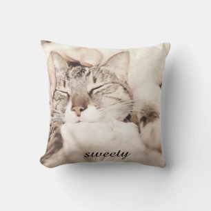 Cute Sleeping Kitten Throw Pillow