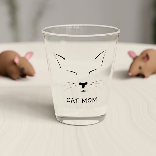 Cute Sleeping Kitty Cat Mom Name Shot Glass (Purrfect shot glass for the cat mom in your life (or cat dad) just add their name!)