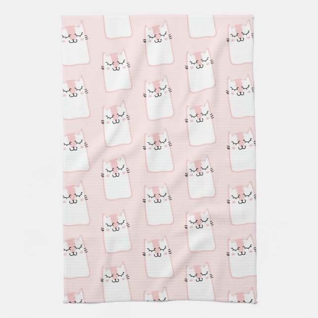 Cute Sleeping Kitty Cat Pattern Kitchen Towel (Vertical)