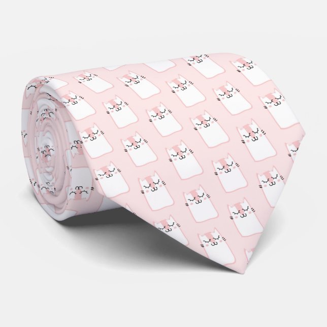 Cute Sleeping Kitty Cat Pattern Tie (Rolled)
