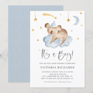 Cute Sleeping Koala Blue It's a Boy Baby Shower Invitation