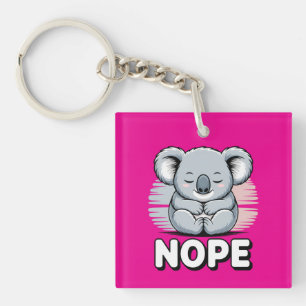 Cute Sleeping Koala “Nope” Funny Cartoon Keychain