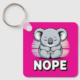 Cute Sleeping Koala “Nope” Funny Cartoon Keychain