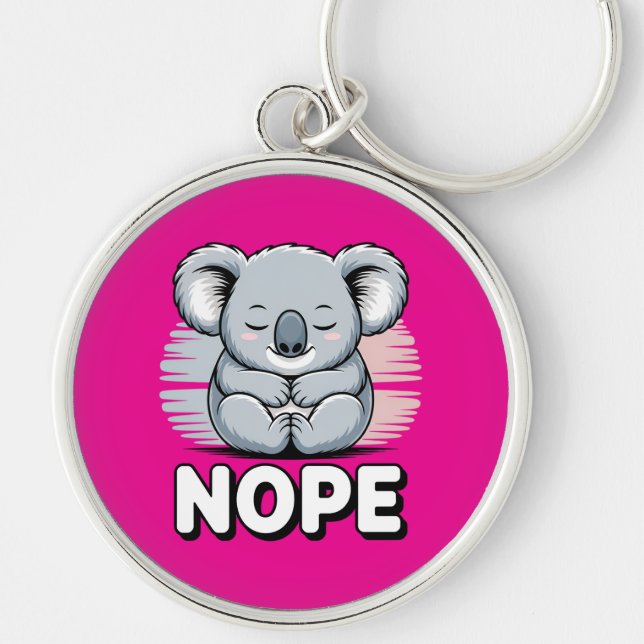 Cute Sleeping Koala “Nope” Funny Cartoon Keychain (Front)