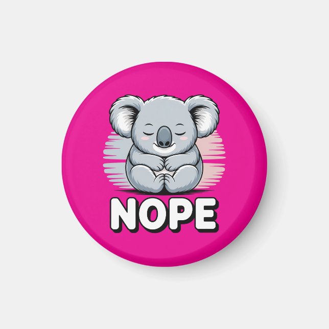 Cute Sleeping Koala “Nope” Funny Cartoon Magnet (Front)