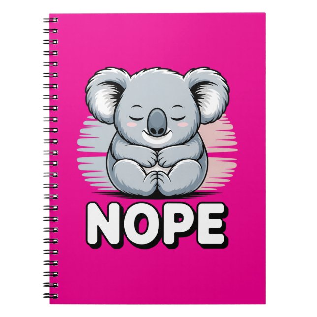 Cute Sleeping Koala “Nope” Funny Cartoon Notebook (Front)