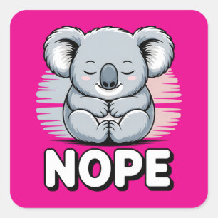 Cute Sleeping Koala “Nope” Funny Cartoon Square Sticker