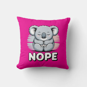 Cute Sleeping Koala “Nope” Funny Cartoon Throw Pillow
