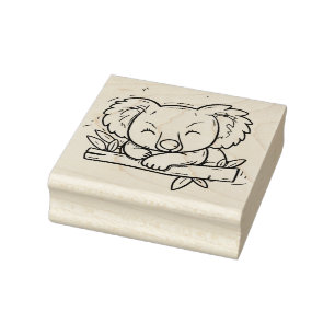 Cute Sleeping Koala on Branch Outline  Rubber Stamp