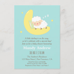 Cute Sleeping Lamb Baby Shower Party Invitations