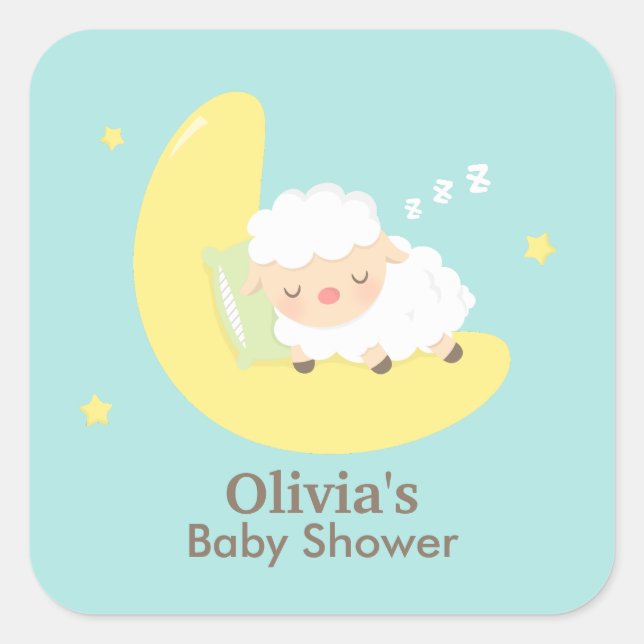 Cute Sleeping Lamb Baby Shower Party Labels (Front)