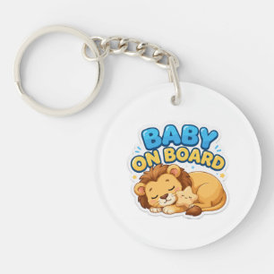 Cute Sleeping Lion Baby on Board Keychain