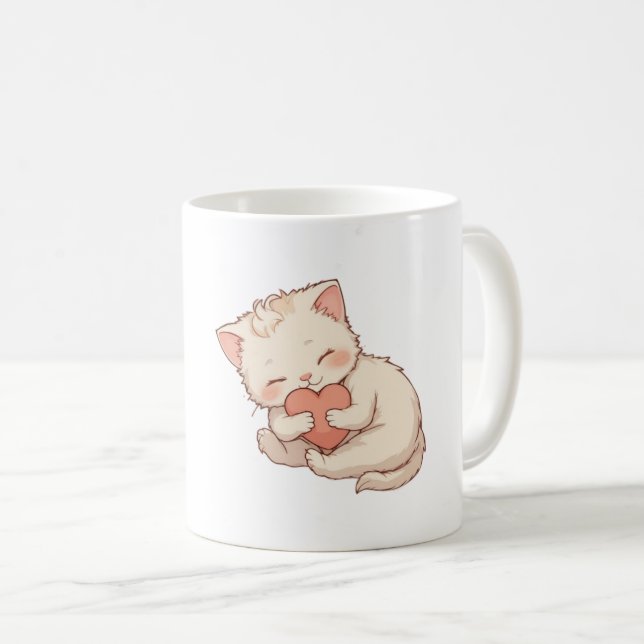 Cute Sleeping Little Angel Hugging a Heart Mug (Devant droit)