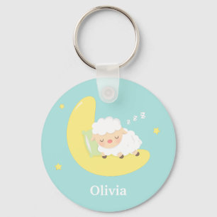 Cute Sleeping Little Lamb on the Moon Keychain