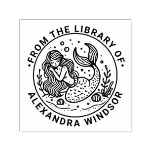 Cute Sleeping Mermaid Library Book Name Self-inking Stamp