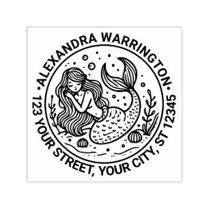 Cute Sleeping Mermaid Name Return Address Self-inking Stamp