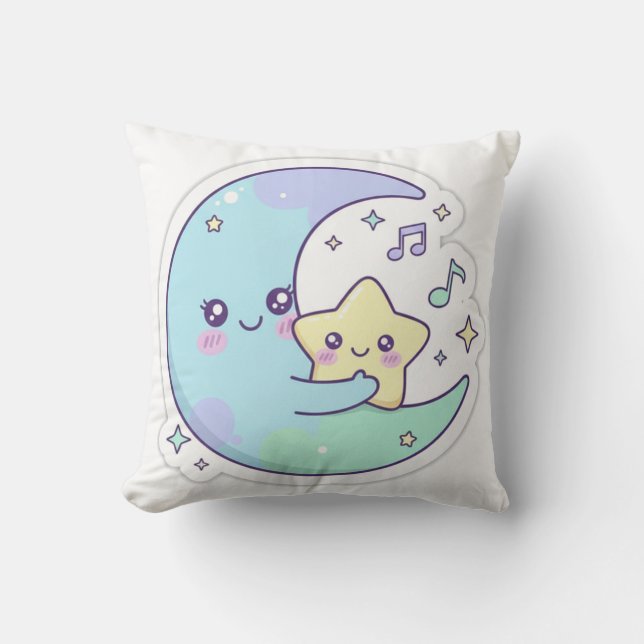 Cute Sleeping Moon and Star Kawaii Baby Nursery Pi Throw Pillow (Front)