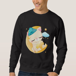 Cute Sleeping Moon Kitten Illustration Sweatshirt