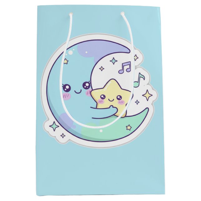 Cute Sleeping Moon & Stars Baby Blue Ramadan Gift  Medium Gift Bag (Front)
