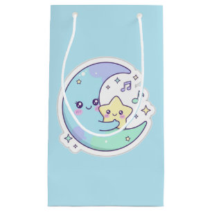 Cute Sleeping Moon & Stars Baby Blue Ramadan Gift  Small Gift Bag