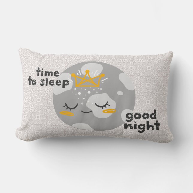 Cute Sleeping Moon Time To Sleep Good Night Lumbar Pillow (Front)