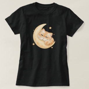 Cute sleeping orange Cat on Crescent Moon t-shirt