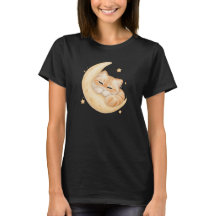 Cute sleeping orange Cat on Crescent Moon t-shirt