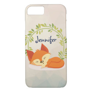 Cute Sleeping Orange Fox with Green Leaves Wreath Case-Mate iPhone Case