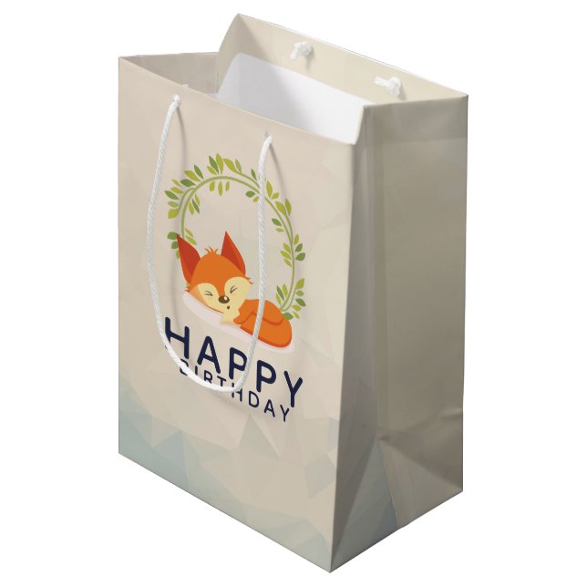 Cute Sleeping Orange Fox with Green Leaves Wreath Medium Gift Bag (Front Angled)