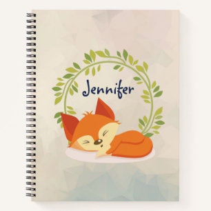 Cute Sleeping Orange Fox with Green Leaves Wreath Notebook