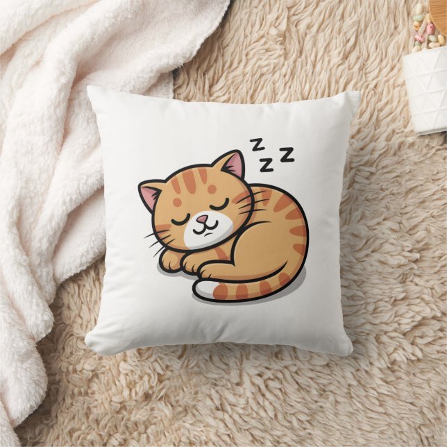 Cute Sleeping Orange Tabby Cat Pillow (Blanket)